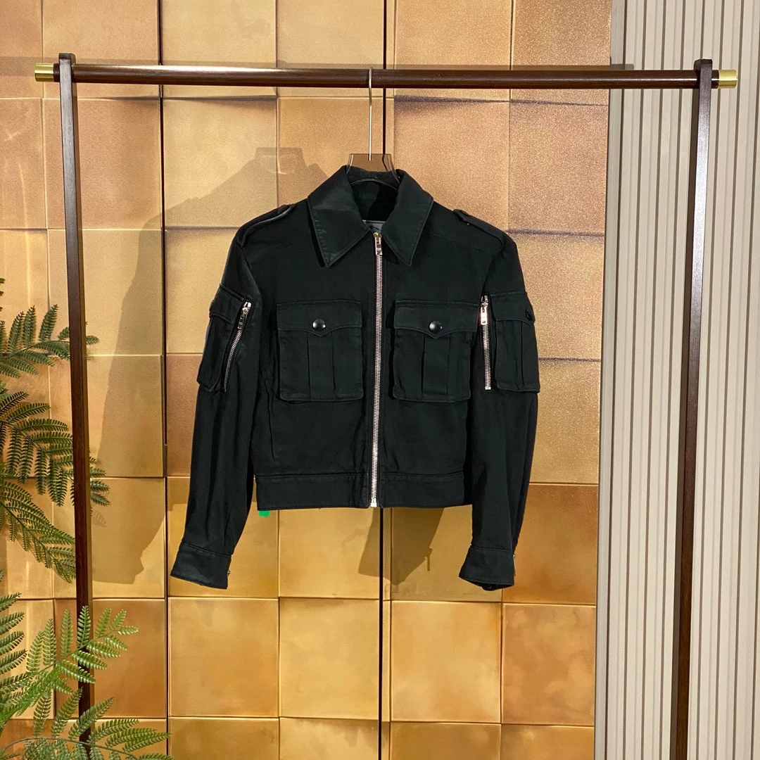 99新 Prada/普拉达 做旧深蓝色大口袋拉链牛仔外套/36码//26524