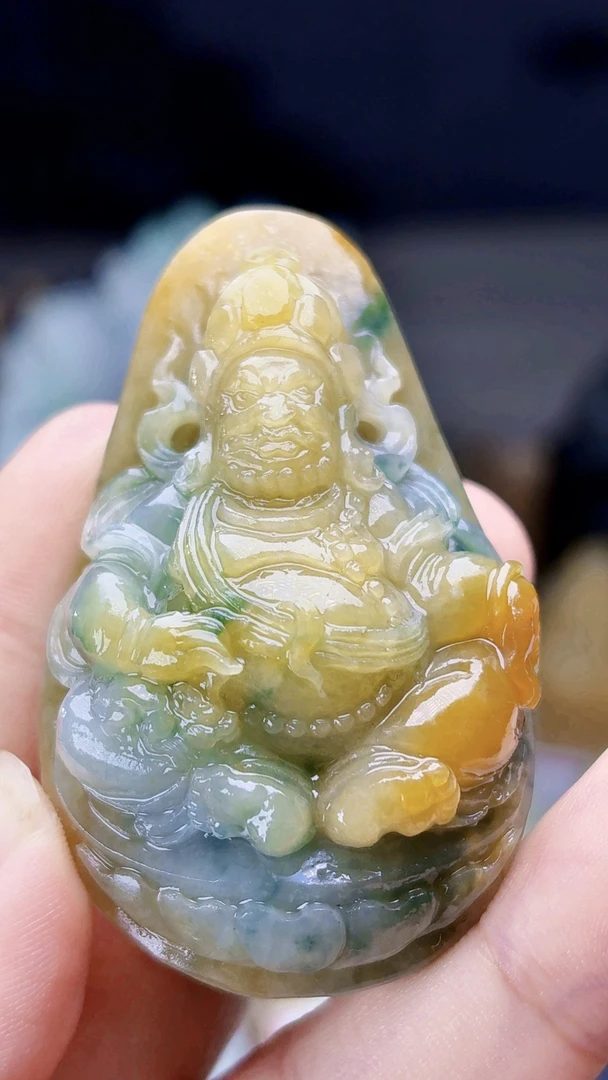 天然缅甸翡翠冰胶黄加绿黄财神毛货买断需抛光尺寸57-35-20