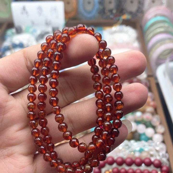 手链银S925镶嵌烟晶橙红石榴石三圈