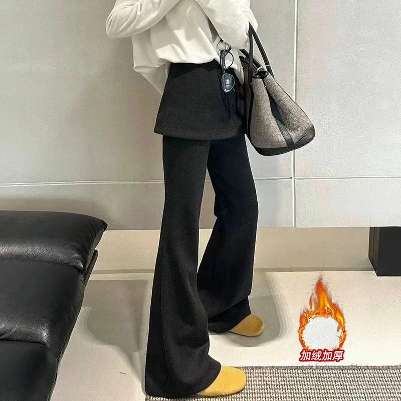 Miss sumeyY3657自制冬拼接围裙高腰加绒微辣裤修身显瘦休闲长裤
