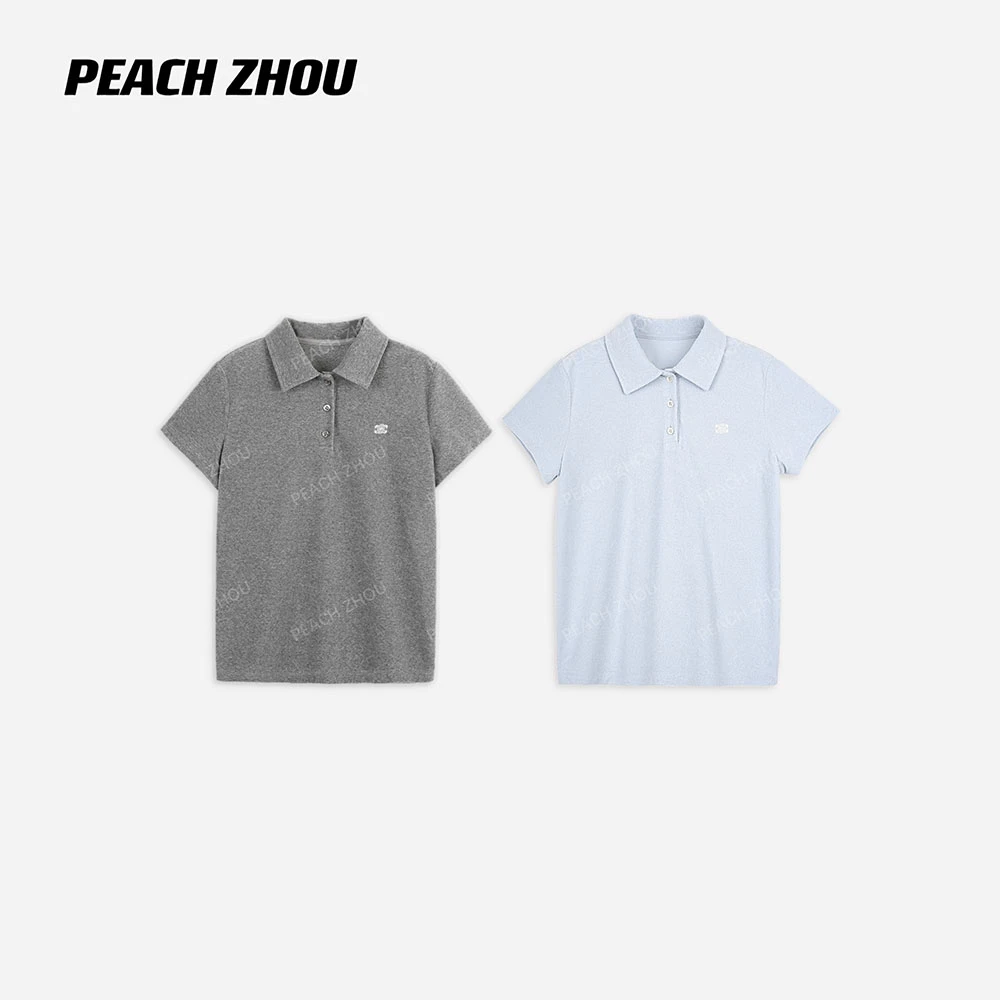『PEACHZHOU』毛巾布凯旋门刺绣正肩微宽松休闲智性翻领POLO短袖T恤