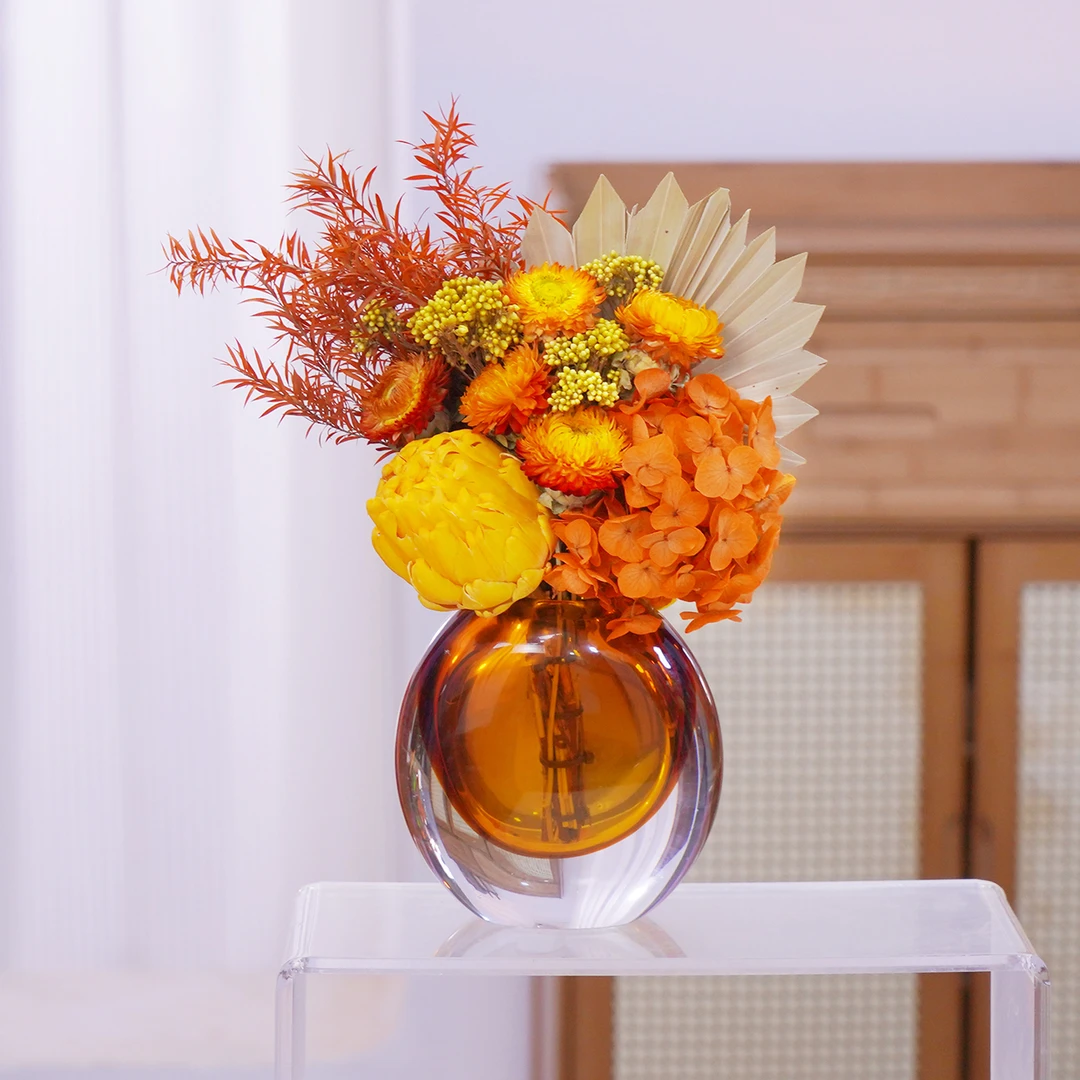 【橙意】永生花送花瓶不凋零不枯萎居家花艺批发大花束干花