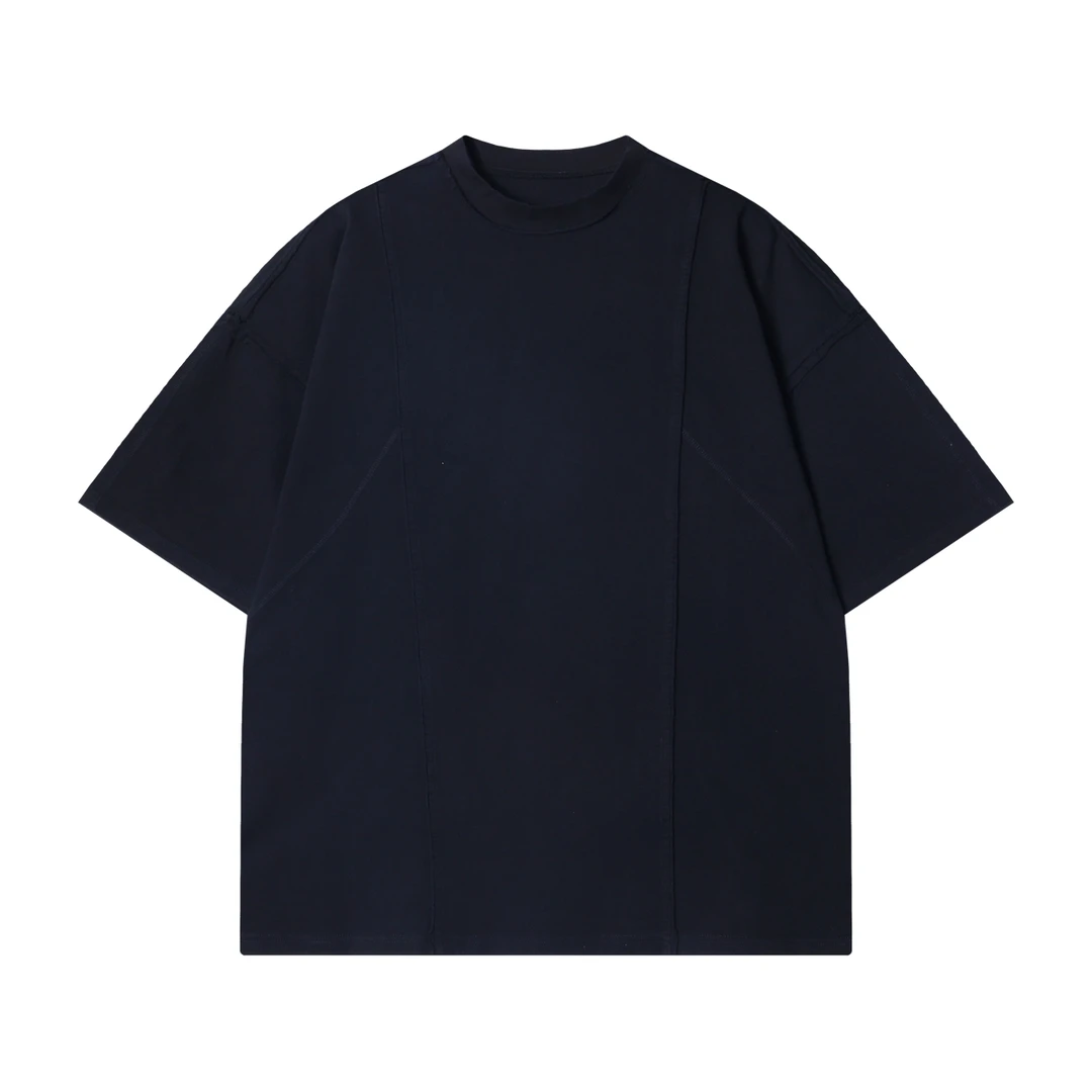 夏季高级感新款美式做旧裁剪圆领短袖T恤百搭潮流宽松套头上衣