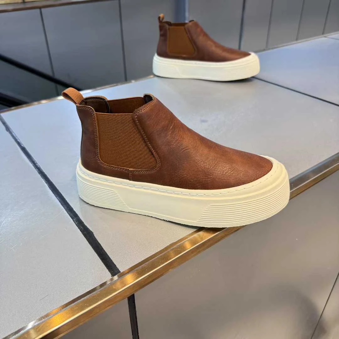 保暖车缝线一脚蹬纯色切尔西靴高帮鞋短靴低帮冬季