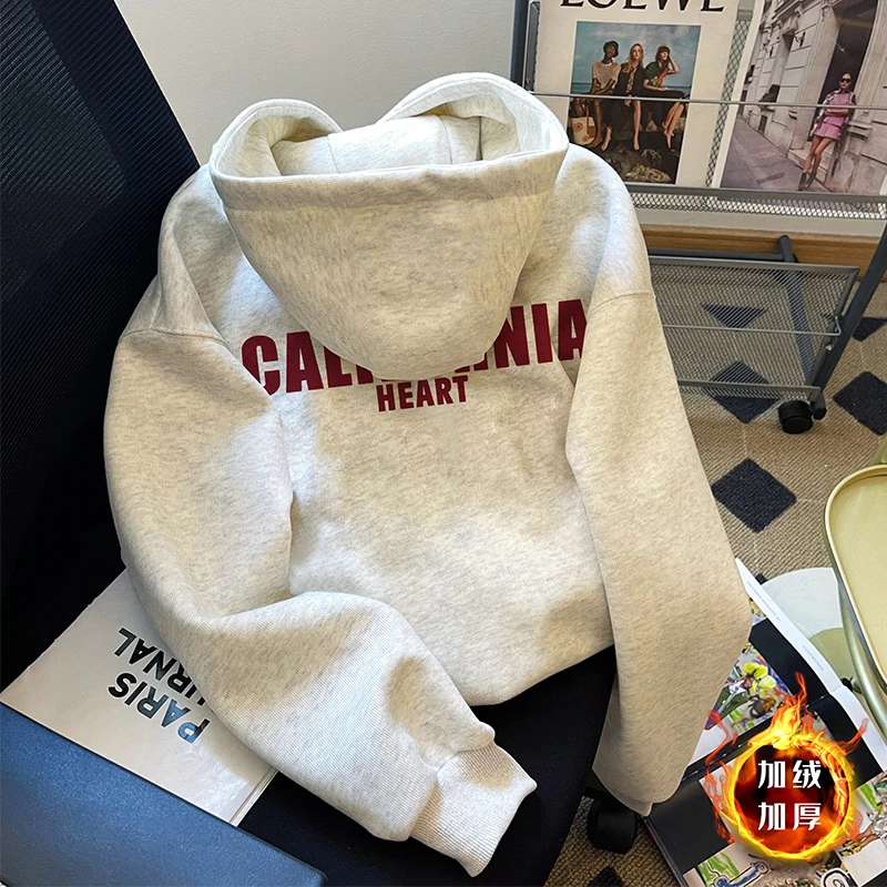 女童冬款连帽卫衣2025新款儿童冬季加绒帽衫女孩休闲洋气时髦上衣