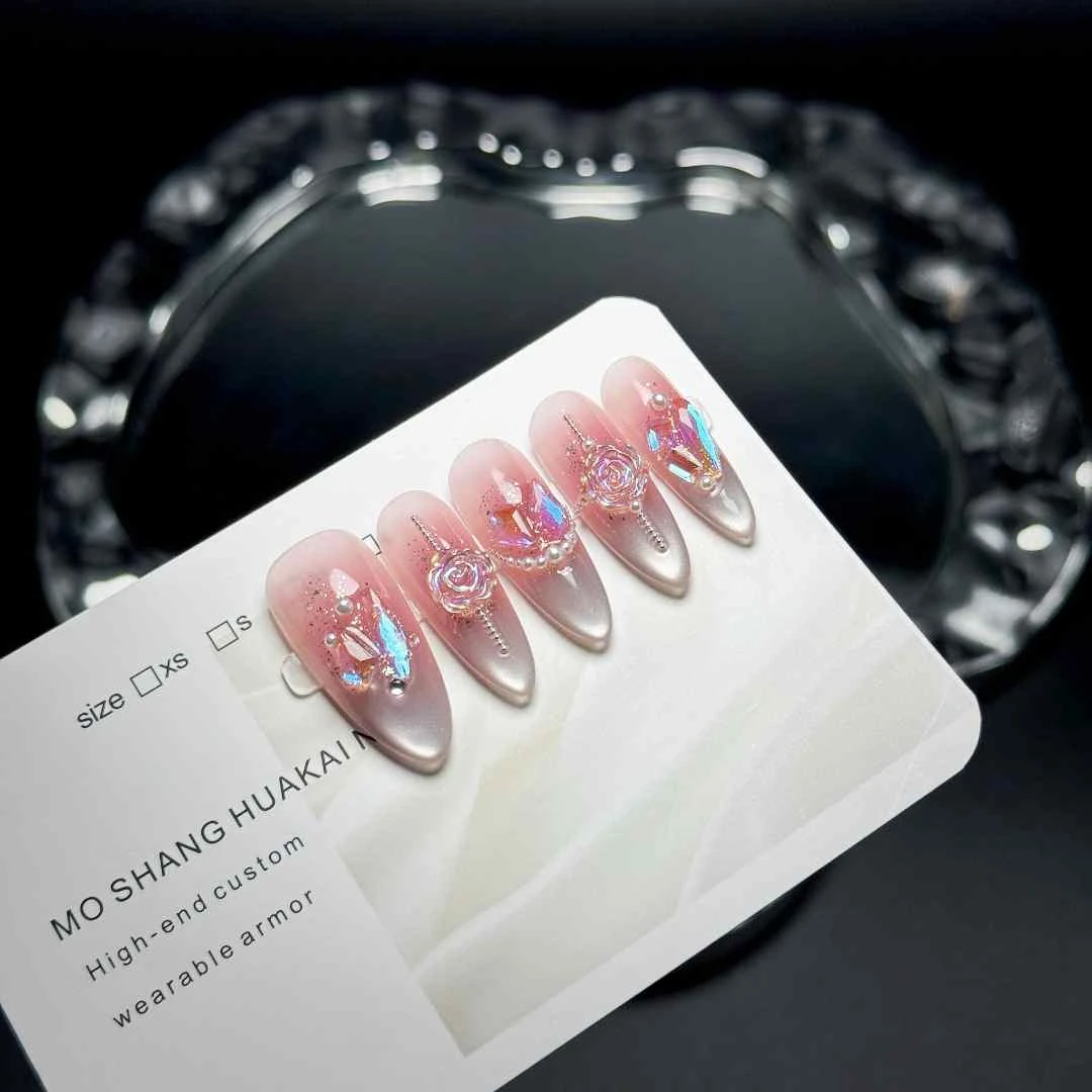 【浮光沁雪】温精灵极光冰透山茶花显白色猫眼7071801 纯手工穿戴甲