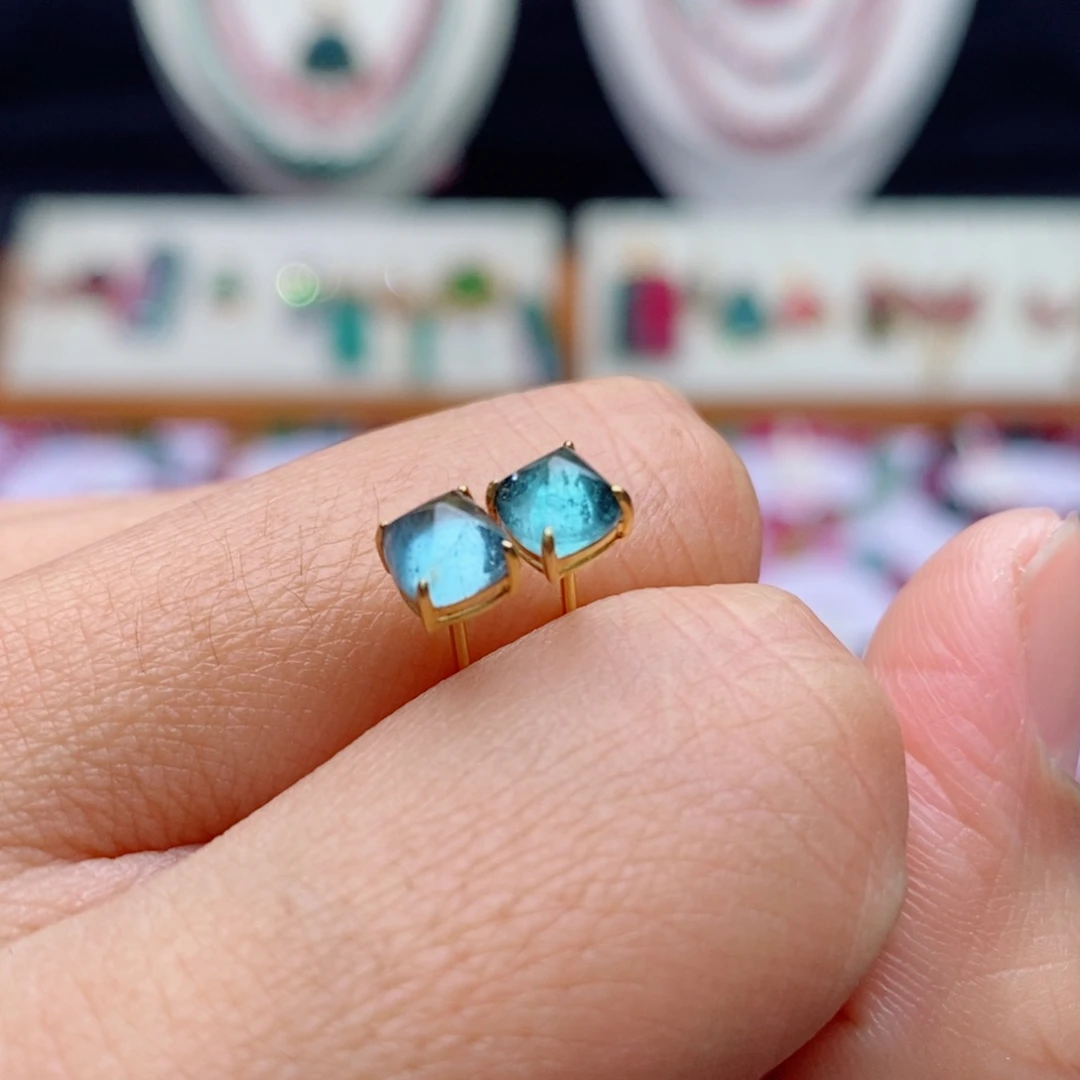 18K金镶嵌耳钉碧玺d