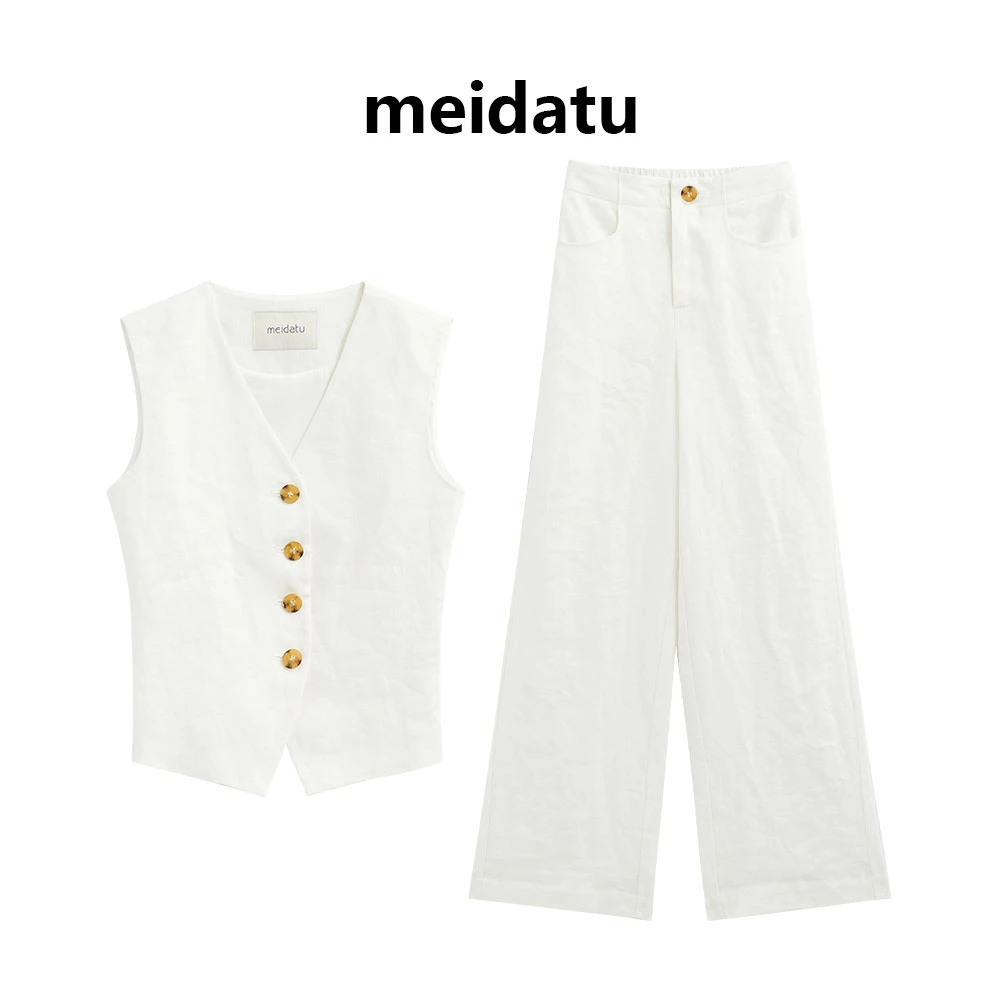 美哒兔(热恋岛屿)休闲慵懒风亚麻气质套装(小个子版)CK2155-H