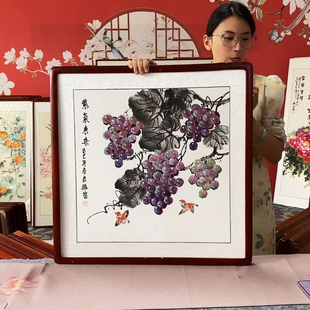 国画手写手绘带框包邮62✖️62国画作品