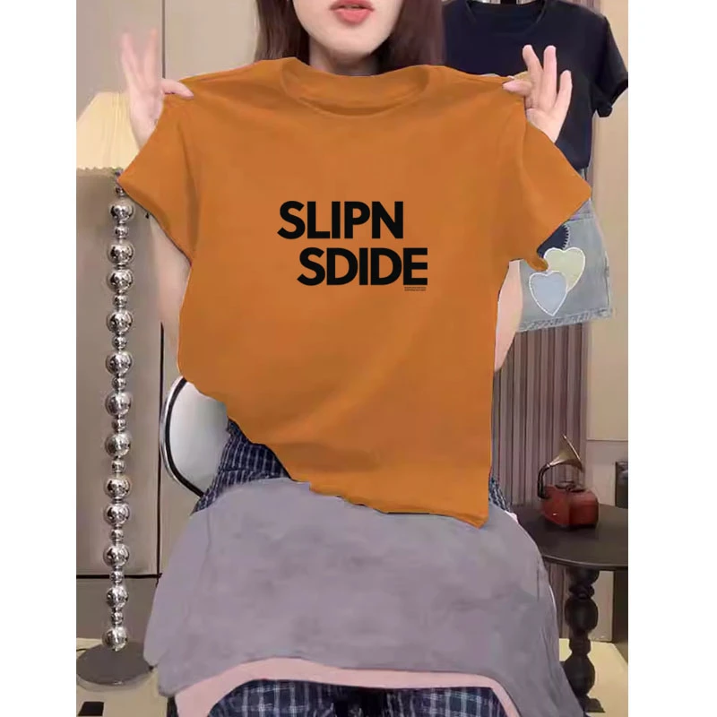 南瓜色夏季薄款短袖女2025新款正肩橘色t恤女漂亮直筒型宽松上衣