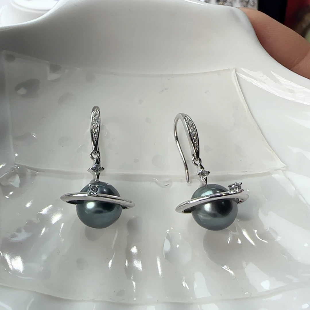 海水珍珠银S925镶嵌耳饰