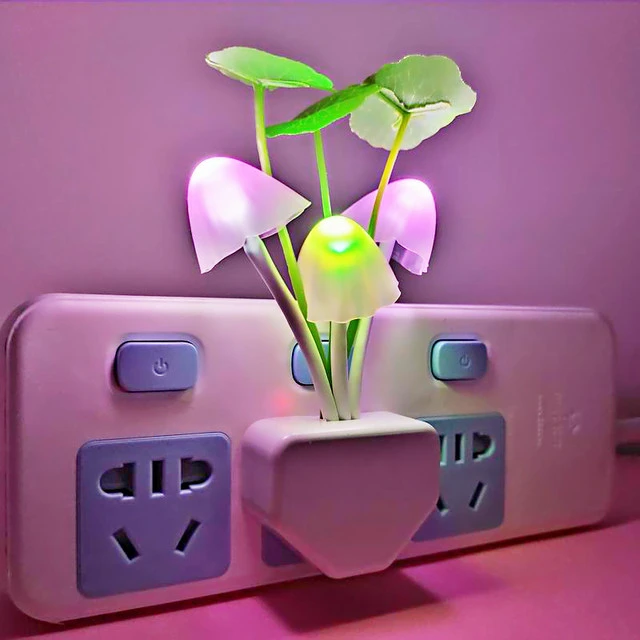 天黑自动亮 蘑菇荷叶灯LED光控感应小夜灯插电卧室睡眠灯床头灯