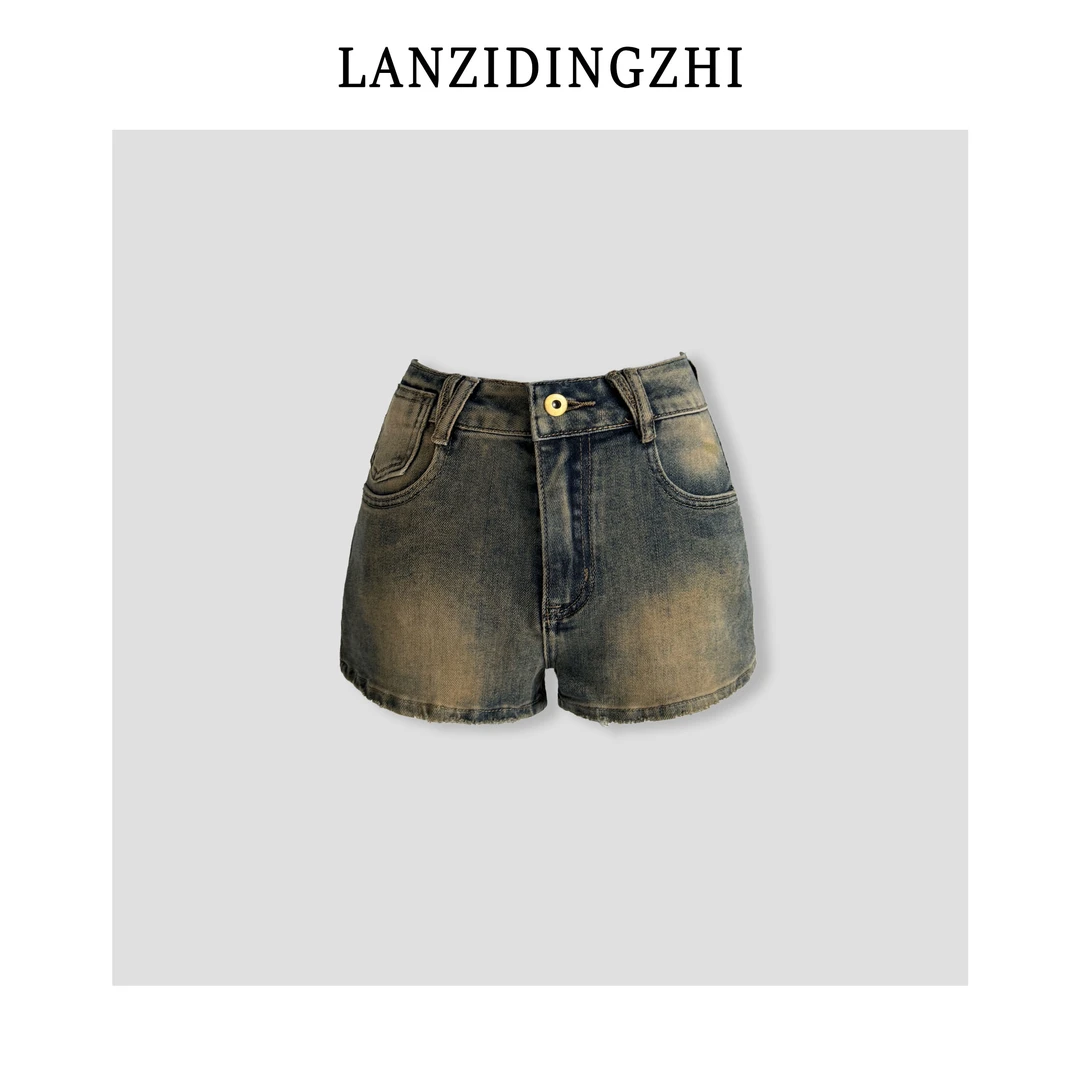 「记忆篇章」做旧高腰牛仔短裤女夏季显瘦复古辣妹热裤短裤