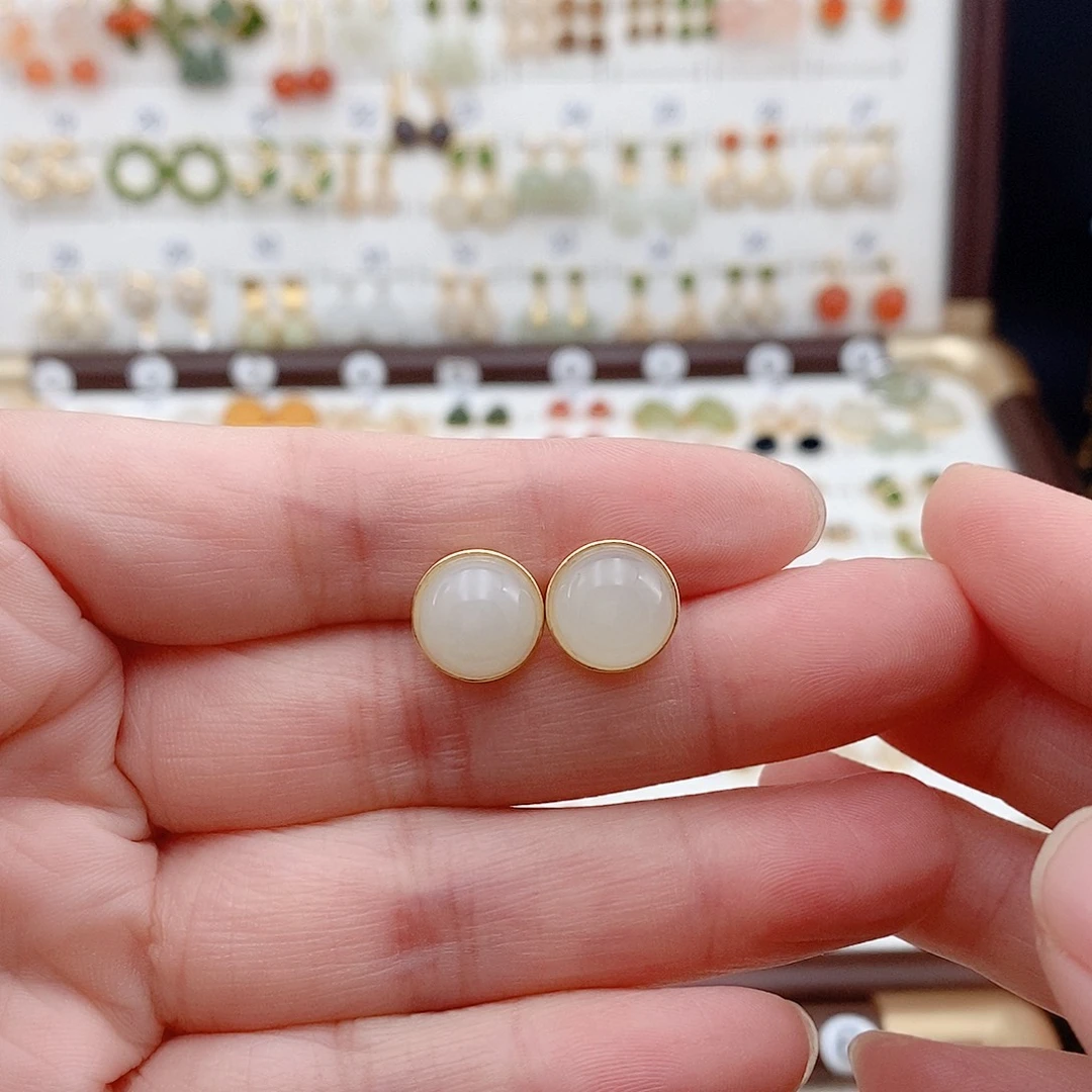 和田玉银S925镶嵌耳饰