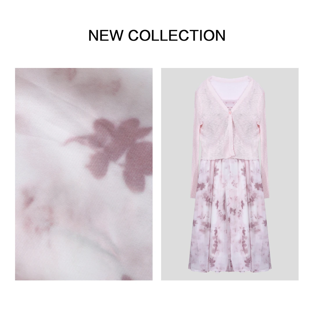 【龙哥专属】L3F38015A 粉色针织开衫+扎染印花连衣裙套装 3747