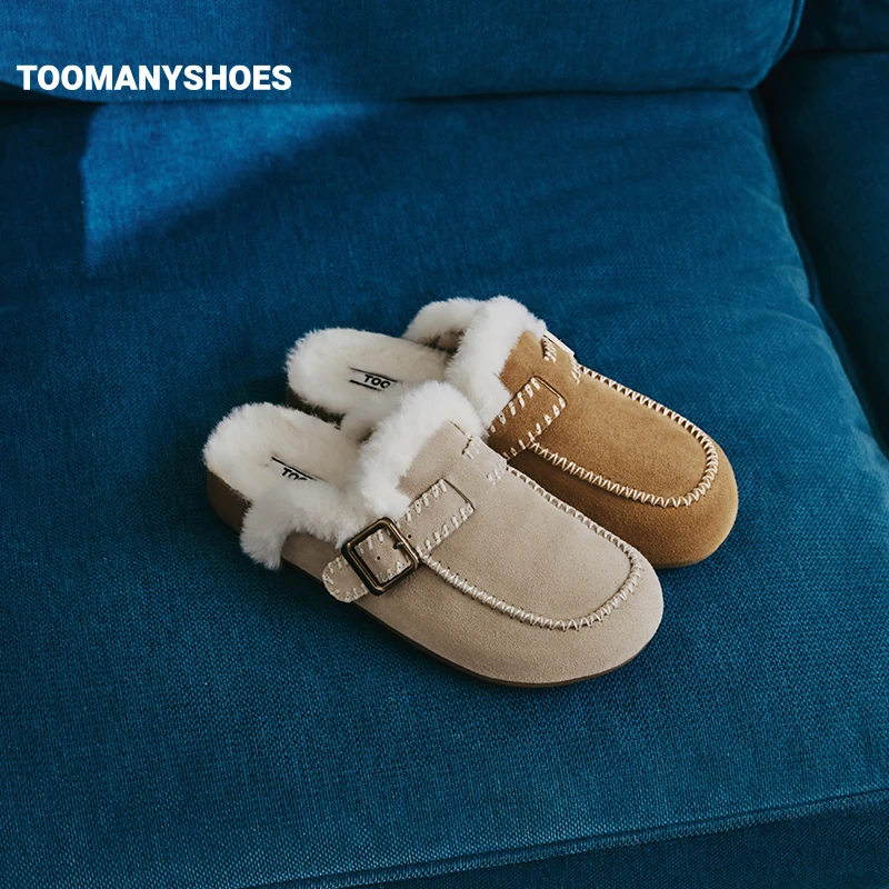 【秋冬新款】Toomanyshoes毛毛鞋25秋冬奶油溢出厚底真皮勃肯半拖鞋