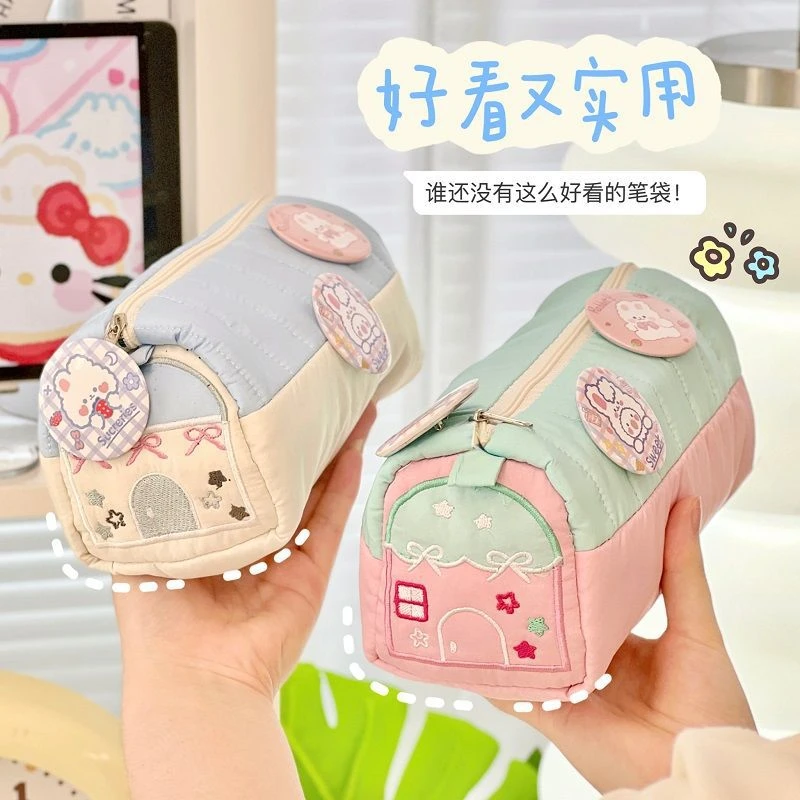 小红书爆款笔袋小房子设计可爱小清新文具盒大容量学生小众收纳袋