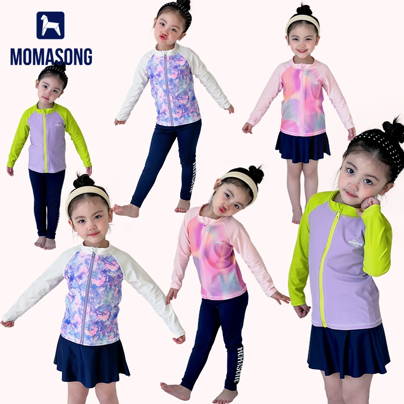 Momasong儿童游泳衣女童2025新款长袖长裤中大童女孩温泉防晒泳装