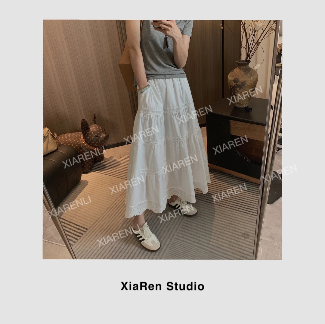XIAREN【白色蕾丝边半身裙】设计感休闲时尚日常半身裙显气质裙子