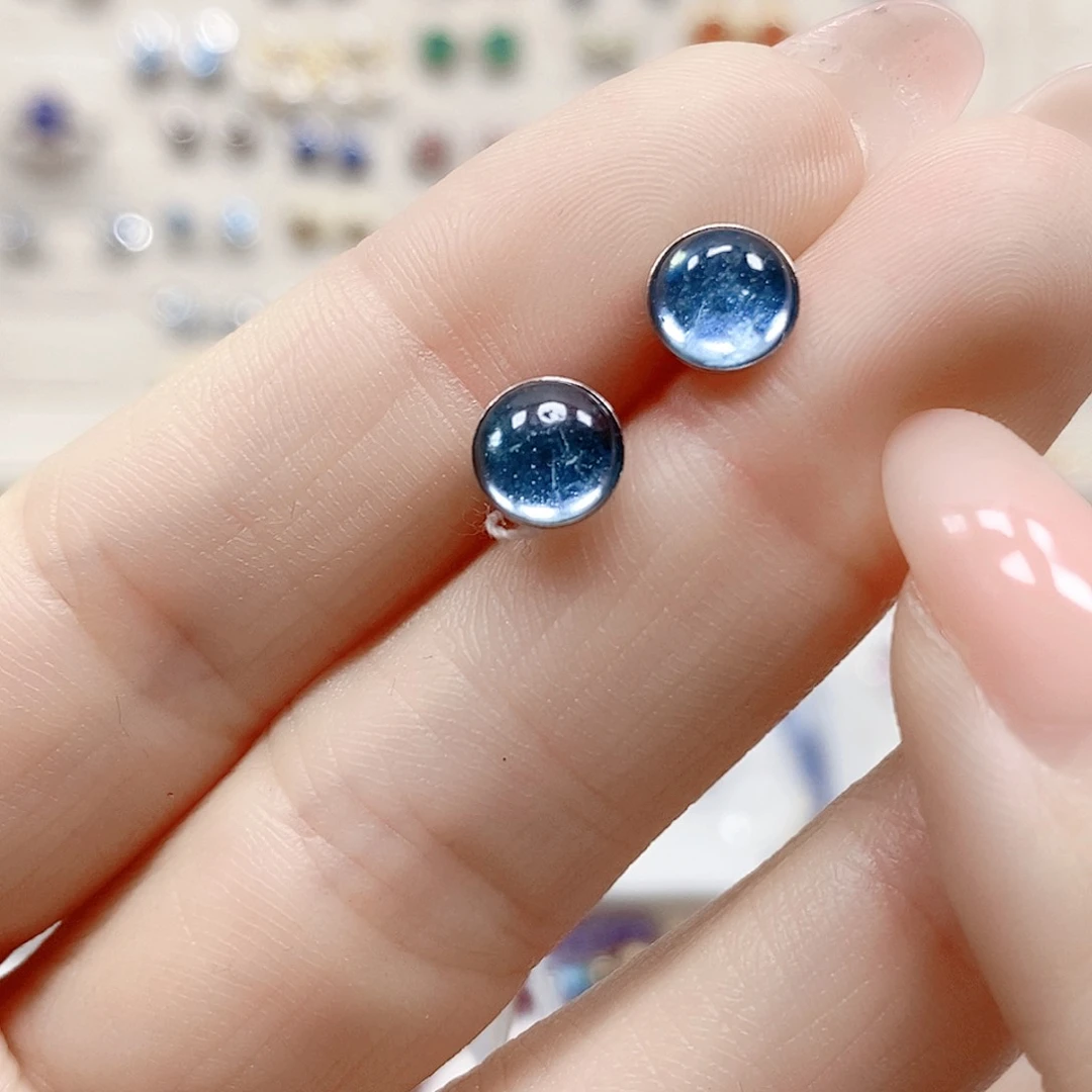 海蓝宝石耳坠银S925镶嵌49