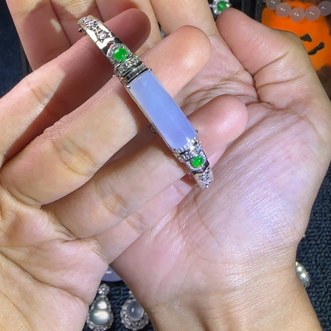 翡翠未镶嵌手链粉春无事柱手镯