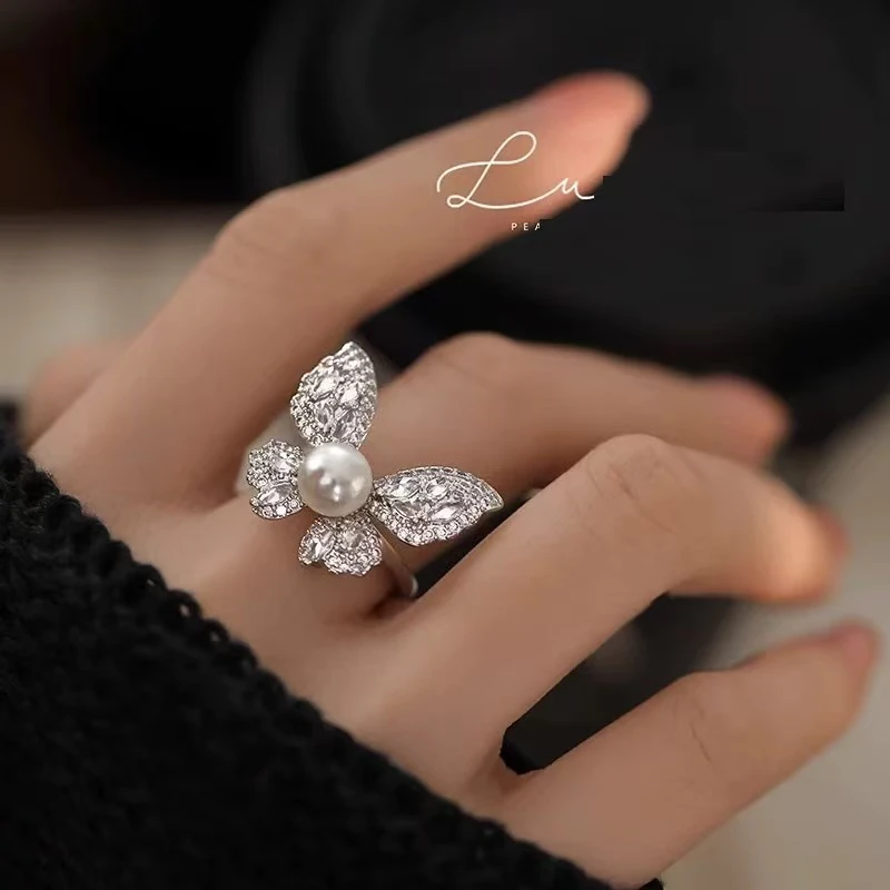 铜合金戒指 阿媚工厂直销戒指镶嵌蝴蝶百搭精致时尚指环轻奢A78