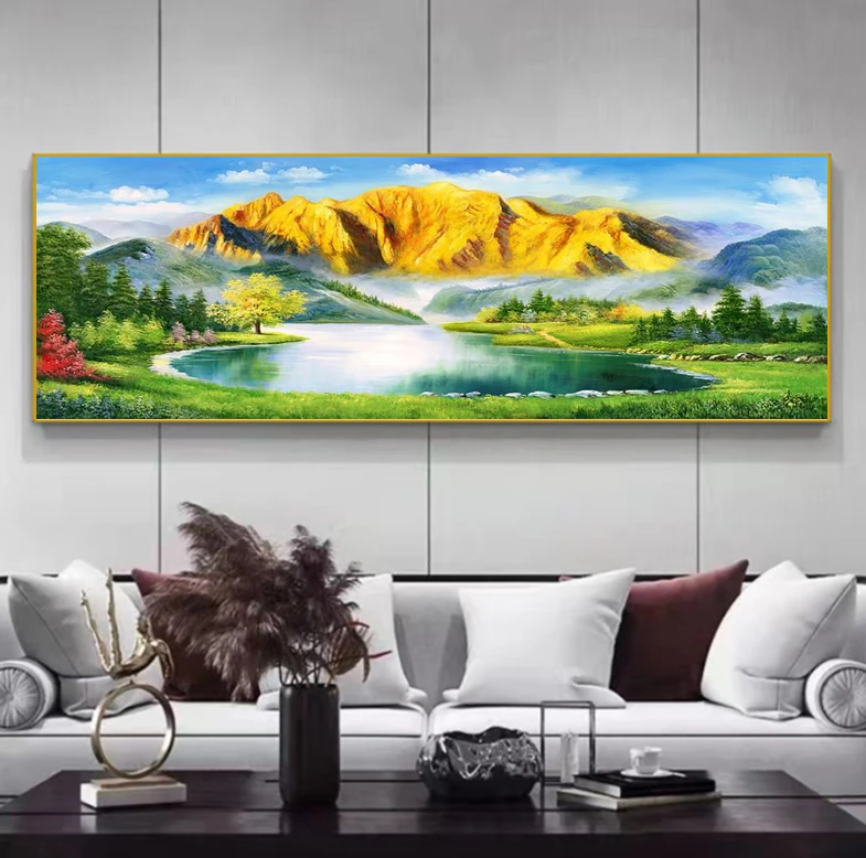 背有靠山山水横幅晶瓷画装饰画客厅沙发背景挂画壁画办公室背靠