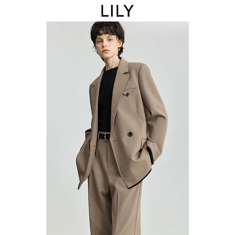 LILY2025冬新款含羊毛老钱风驳领气质通勤西装外套女125409C2909