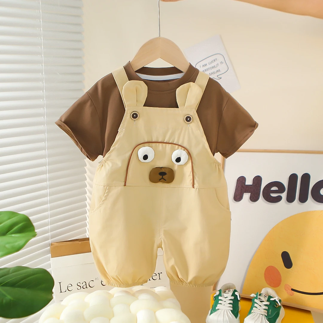 男童夏装2025新款短袖套装时尚卡通童装夏季婴幼儿背带裤两件套潮
