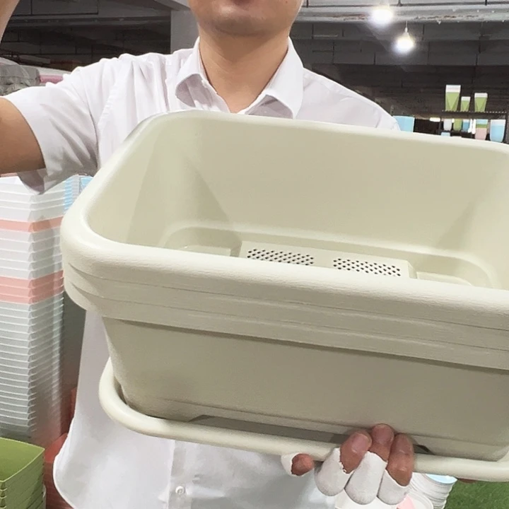 宽体小菜盆长38宽28高14.5米色带托3只