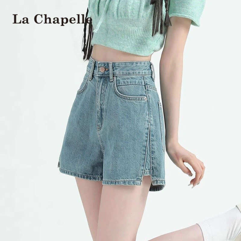 拉夏贝尔高腰牛仔短裤女夏季薄款2025新款a字显瘦小个子阔腿热裤