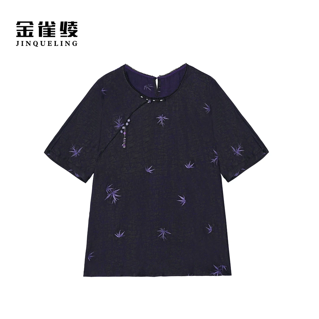 金雀绫【紫竹林】香云纱100桑蚕丝新中式加宽加大小衫SZA2S324