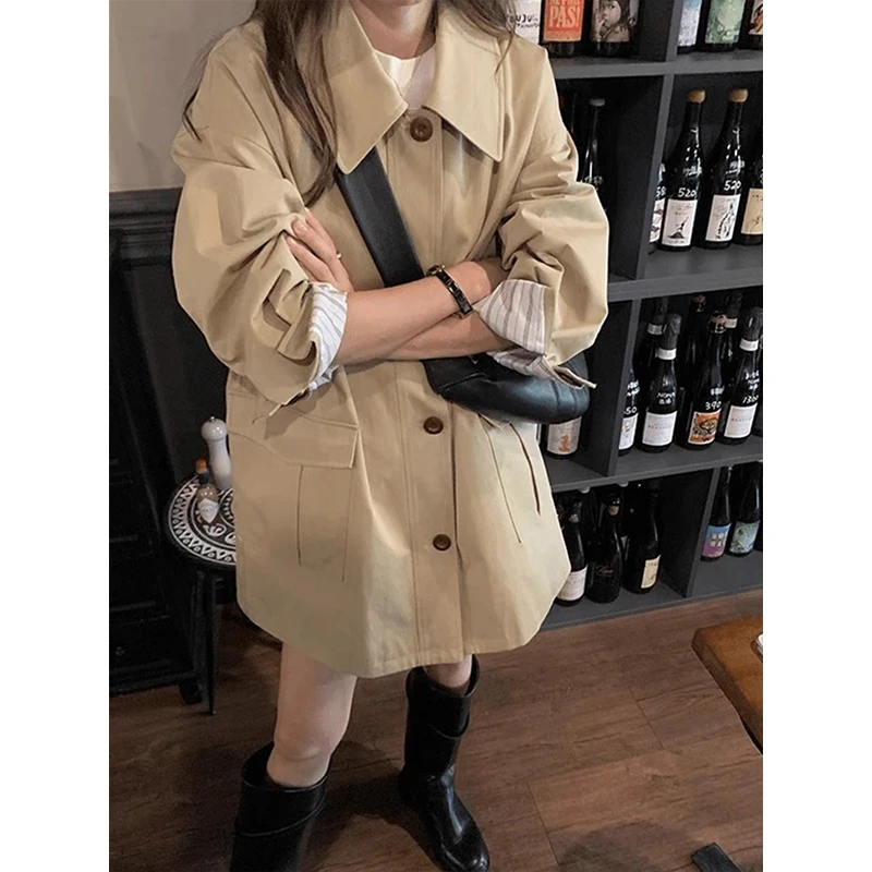 2025秋季新款卡其色风衣外套女高级感气质百搭中长款英伦风外套潮