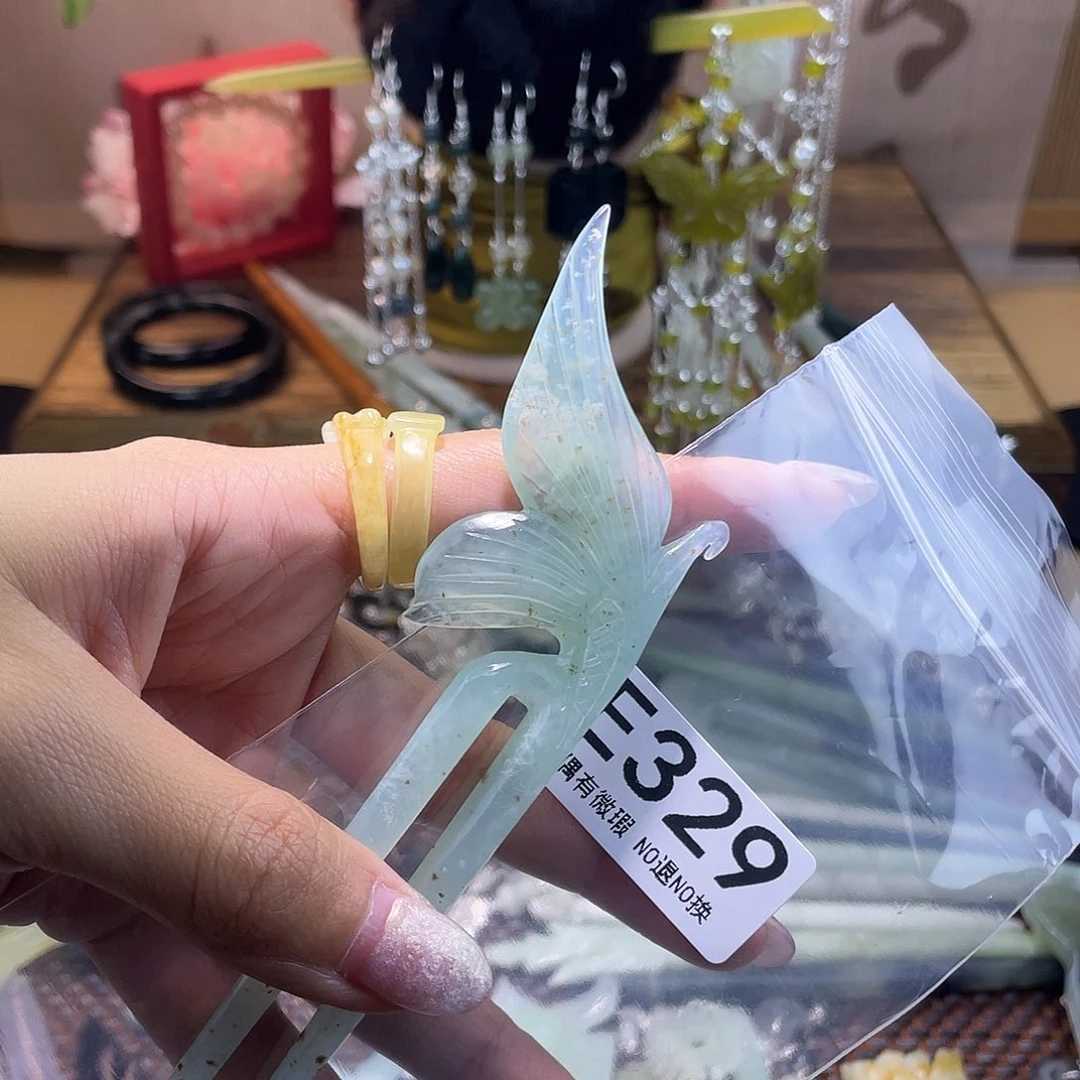 蛇纹石玉发饰银S925镀金镶嵌R