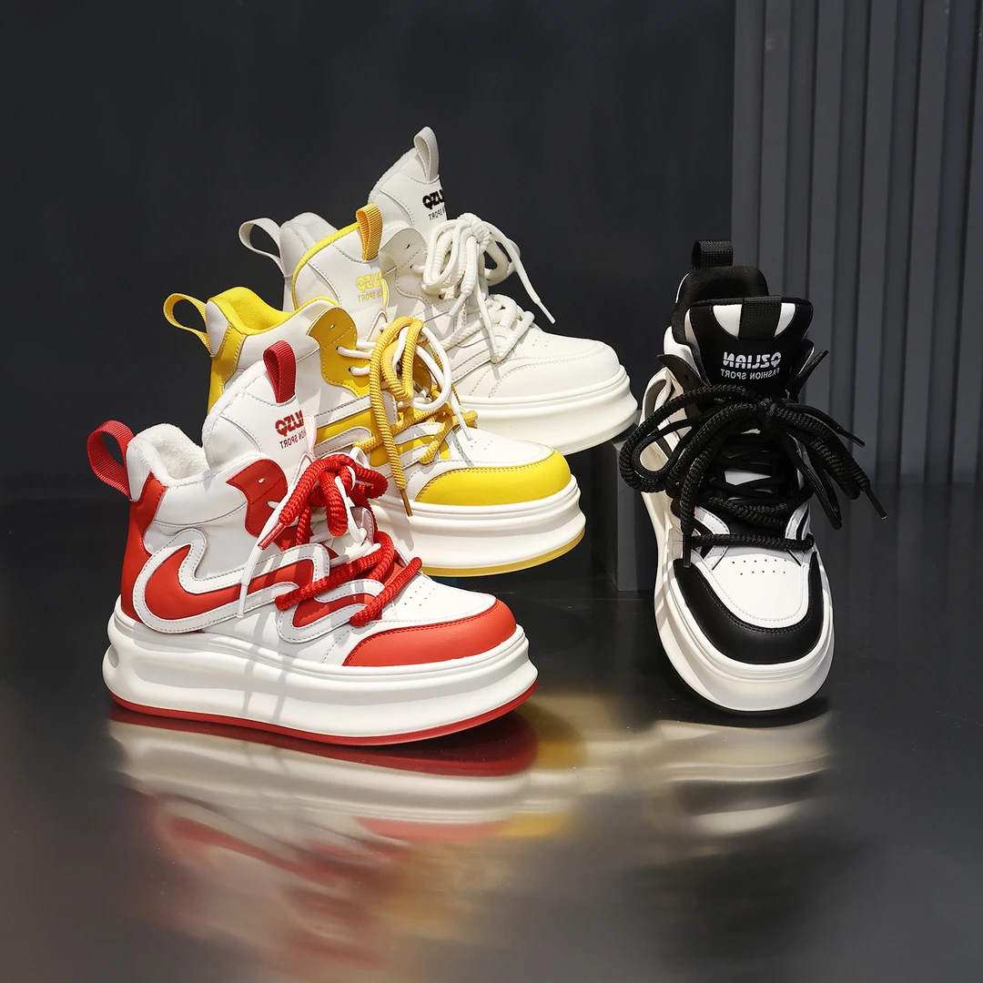 千之恋现货增高6CM2025秋季时尚高级感百搭厚底高帮休闲女鞋9553