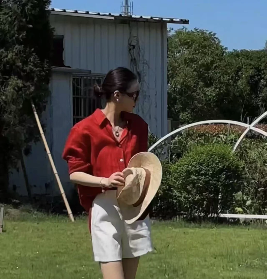 L'U'R/YI'YAO【相对论】夏季高级松弛慵懒老钱风亚麻防晒衬衫9676