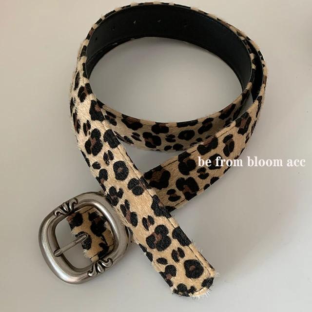 明星款潮酷CH克罗金属扣马海毛豹纹皮革皮带男女通用腰带裤带女