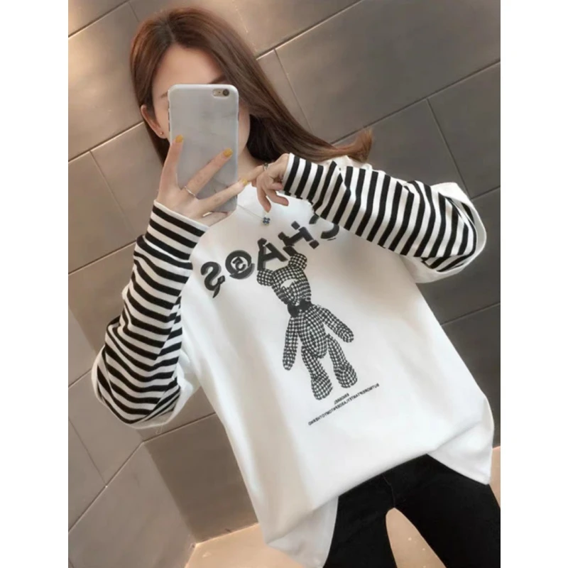 WXHC19844黑白条假两袖小熊圆领女装265