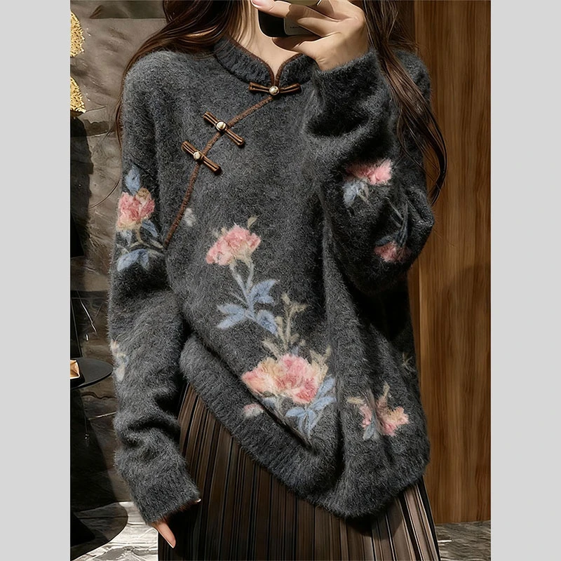 新中式国风毛衣女款2026新款慵懒高级感针织可外穿内搭上衣女秋冬