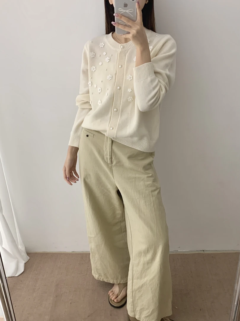 绒衣纺-100%绵羊毛山茶花时尚开衫纯色女装秋冬季保暖羊毛衫A04