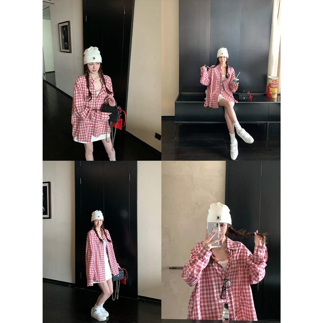 “格纹收藏家”四季万搭美式格调citywalk 复古100棉感红格纹衬衫