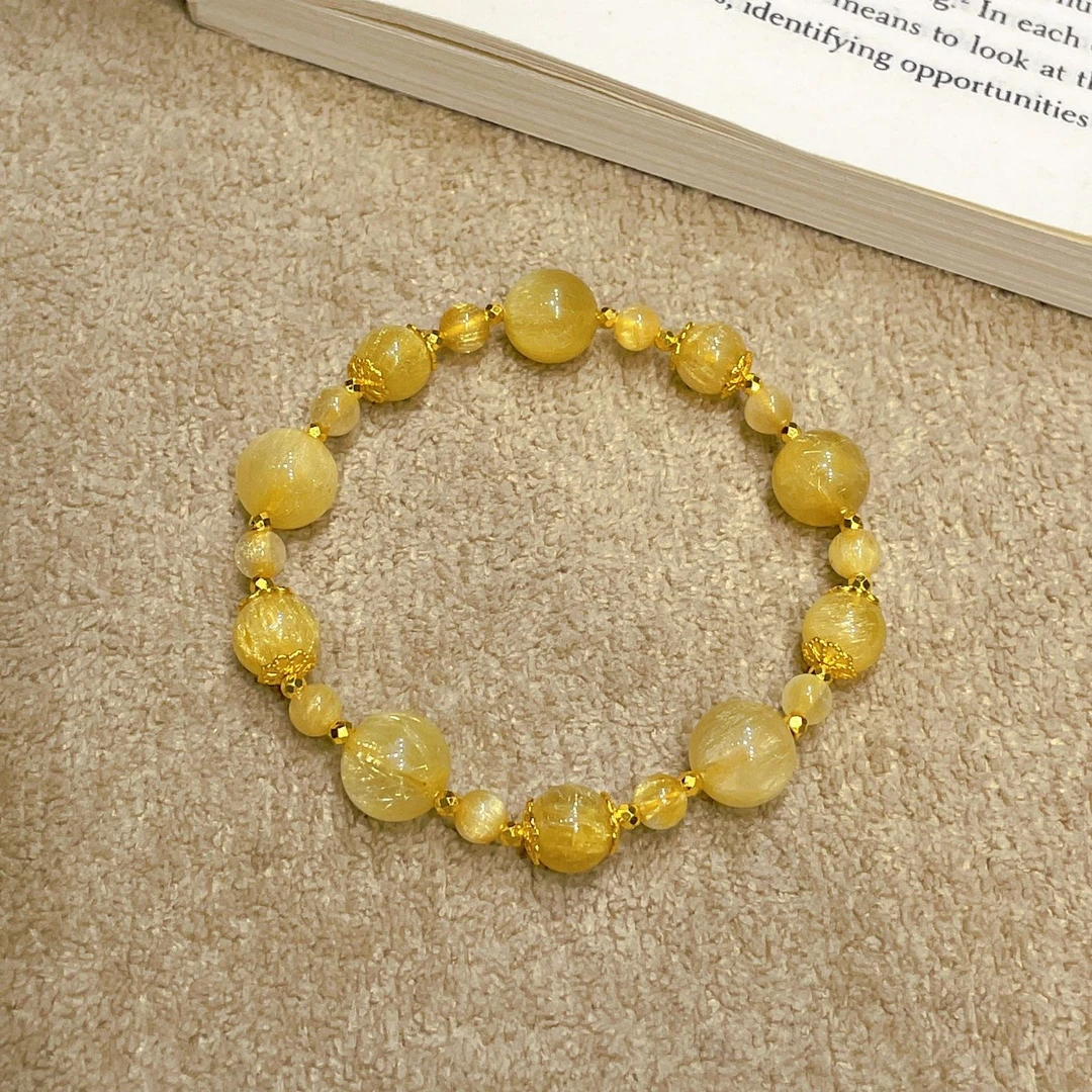 瑞诺黄金招财金发.晶手链足金999爆闪蹦迪珠渐变感手串礼物送女友