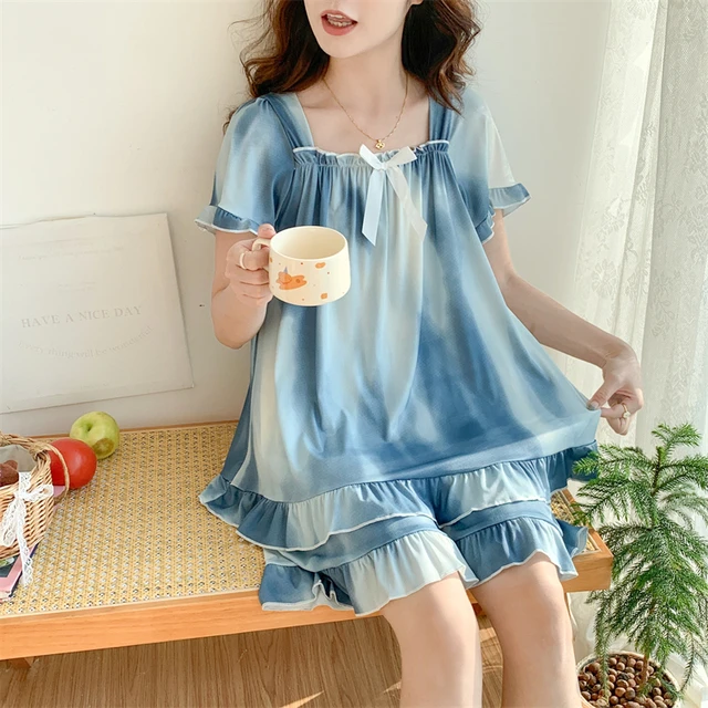 夏季短袖凉感冰丝睡衣女加肥特大码300斤胖MM甜美薄款家居服套装