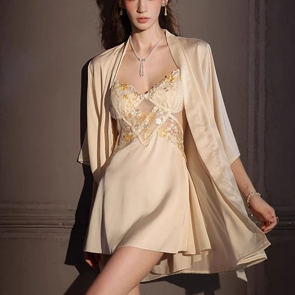 BQDK轻奢时尚新款性感纯欲风睡衣蕾丝吊带高级带胸垫睡裙家居服