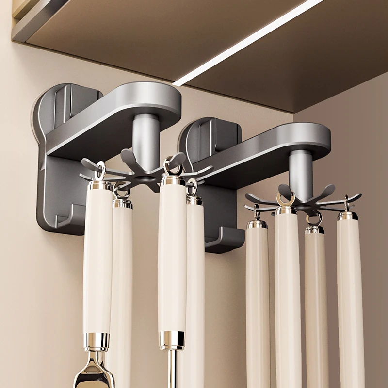 厨房旋转吸盘挂钩太空铝免打孔壁挂式锅铲勺子收纳挂架置物架