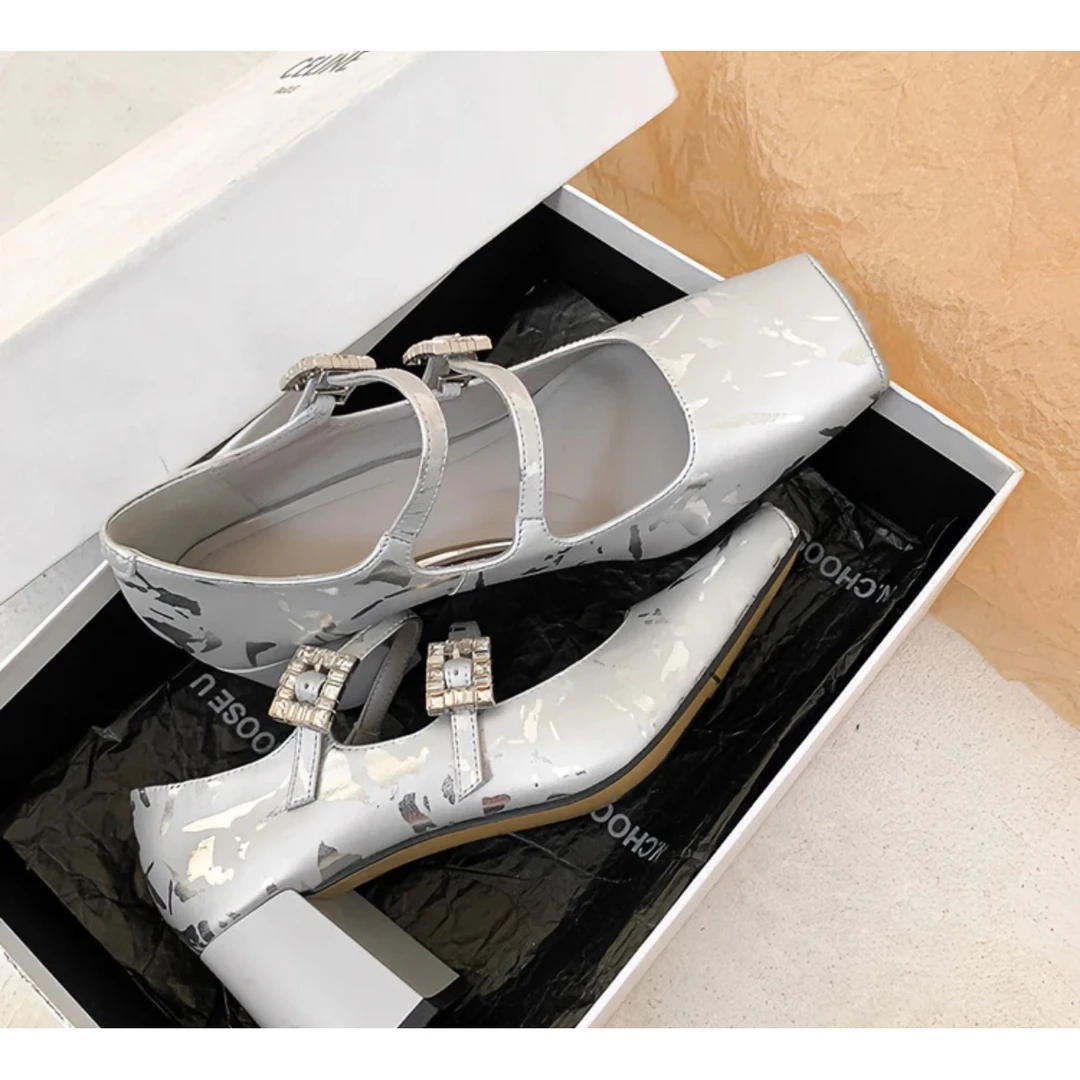 跟高6.3cm/2067/夏季复古法式粗跟气质真皮尖头一字带高跟鞋