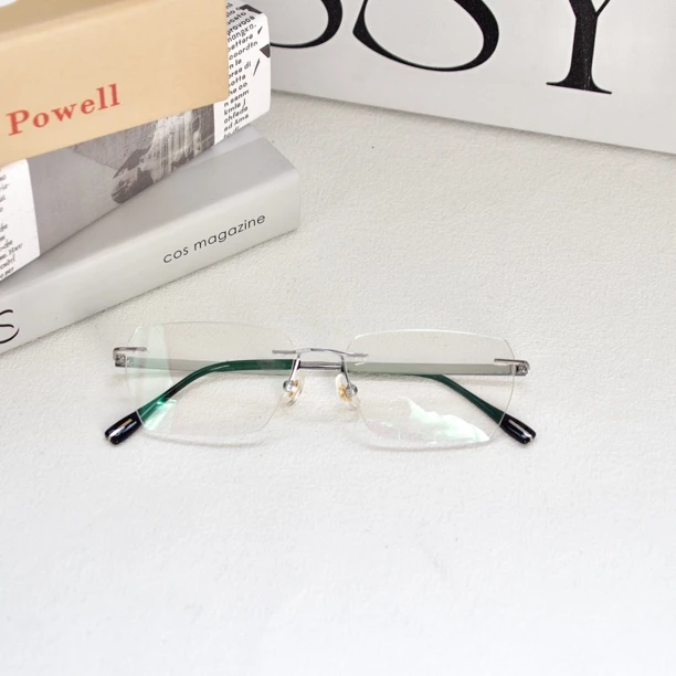 【可配镜】16号［银墨书影］书卷清雅风超轻纯钛无框眼镜男女通用时尚