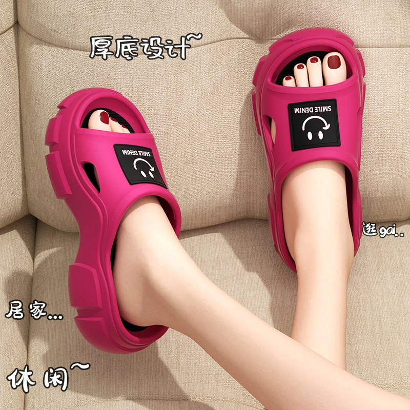 夏季多巴胺厚底防滑拖鞋女款2025新款增高时尚沙滩凉拖鞋外穿