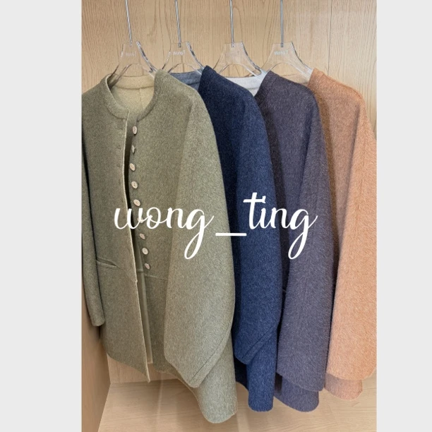 wongting小众设计师四色双面羊毛圆领大衣外套9066