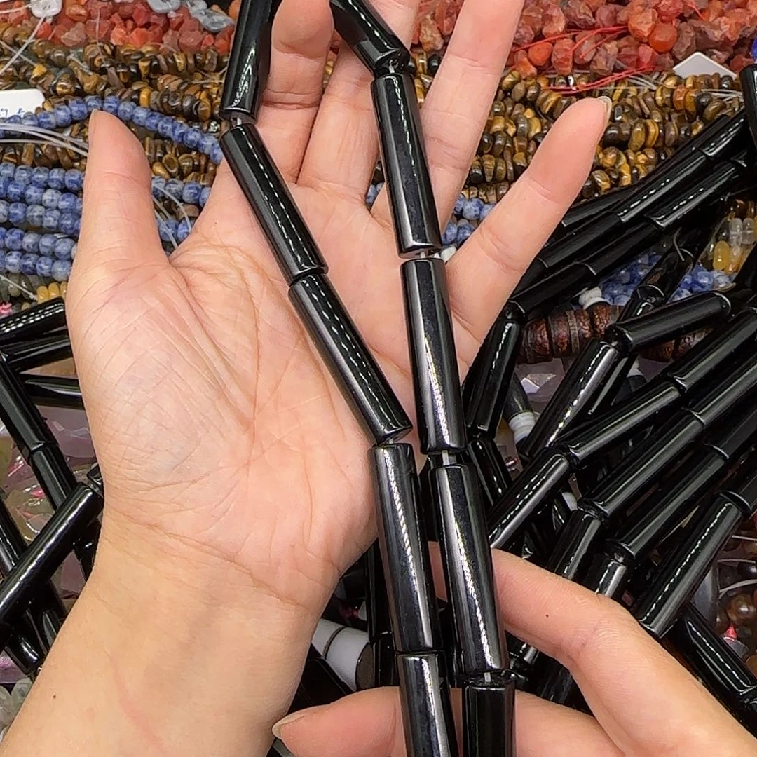 玛瑙/玉髓合金珠宝半成品黑玛瑙10-40mm一条管珠